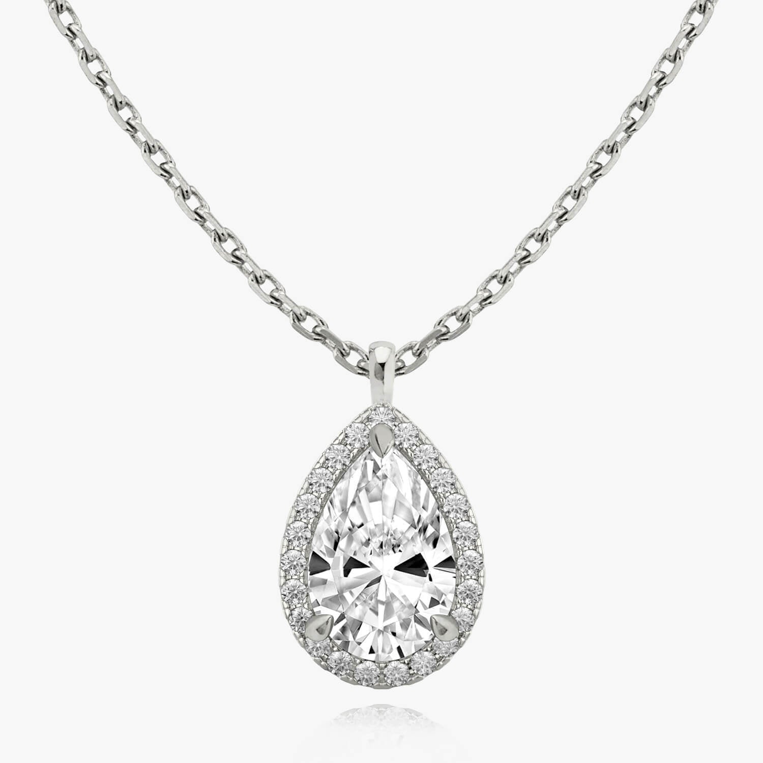 Lab grown diamond fashion pendant in 14K white gold and Pear cut diamond with modern design and radiant brilliance