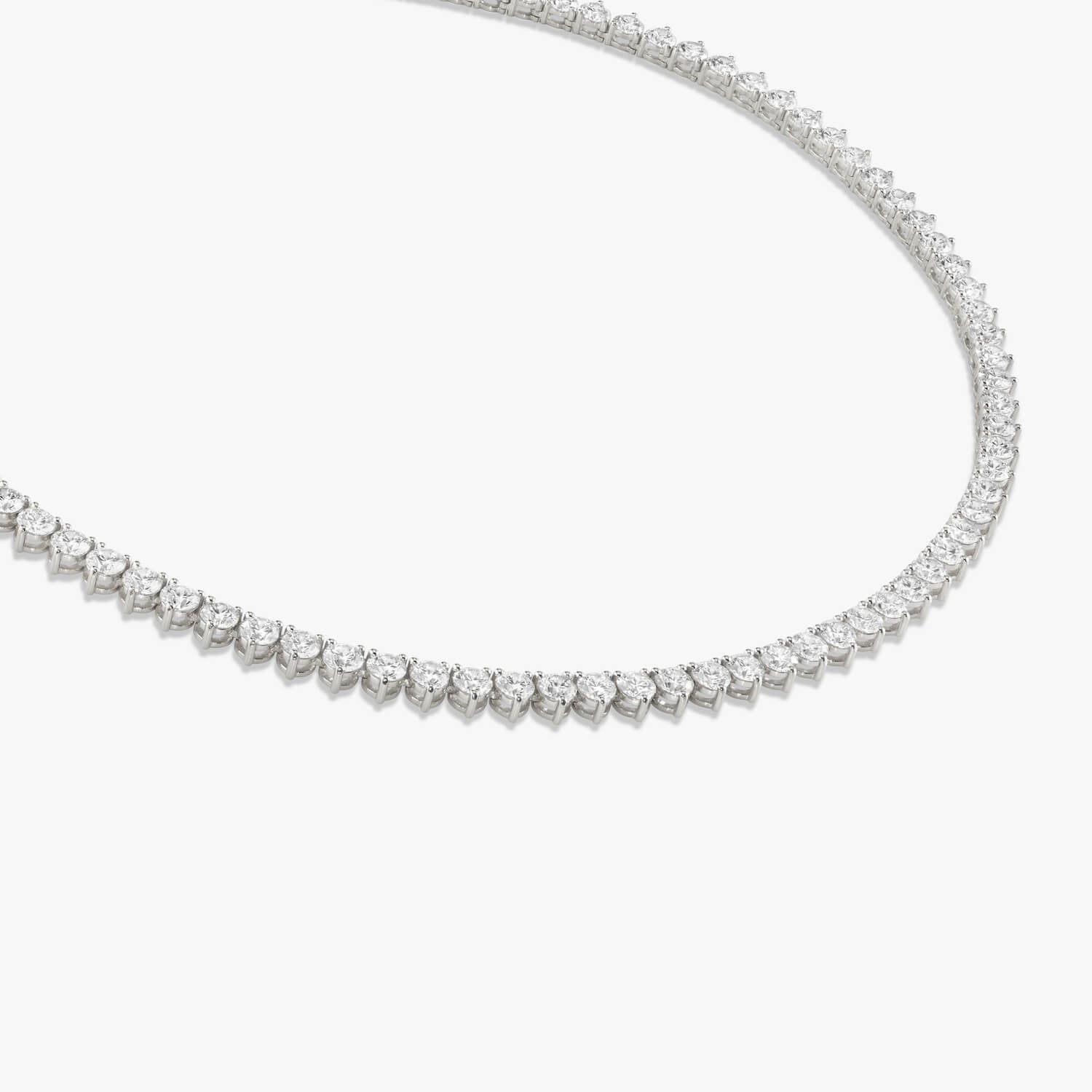 Lab grown diamond tennis necklace in 14K white gold and Round cut diamond with continuous sparkle and refined luxury